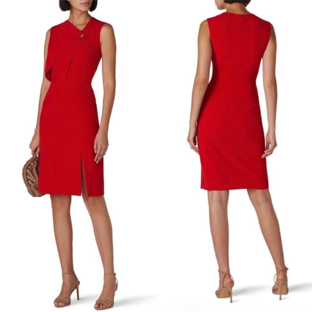 Jason Wu Collection Women's Size 8 Red V Neck Front Slit Snap Sheath Dress